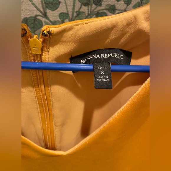 Banana Republic Midi Dress Satin Yellow Flutter Sleeve Flounce Hem 8 Petite - Picture 9 of 12